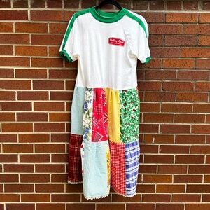 Handmade Reworked Vintage Ringer Rolling Rock T-Shirt Patchwork Dress M/L